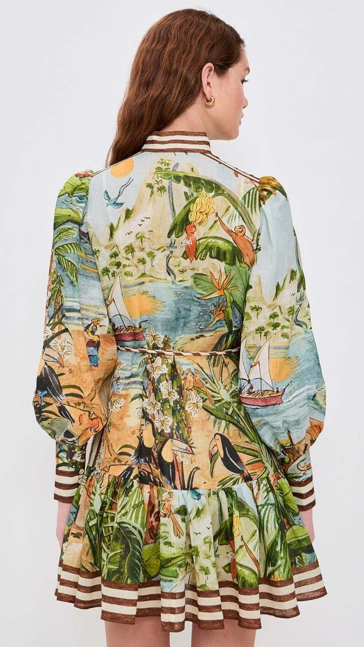 ALM Toucan Tango Yoke Ramie Mini Dress