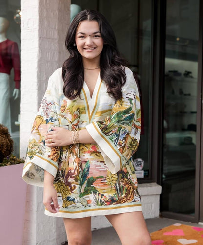 ALM Tropical Linen Shift Mini Dress