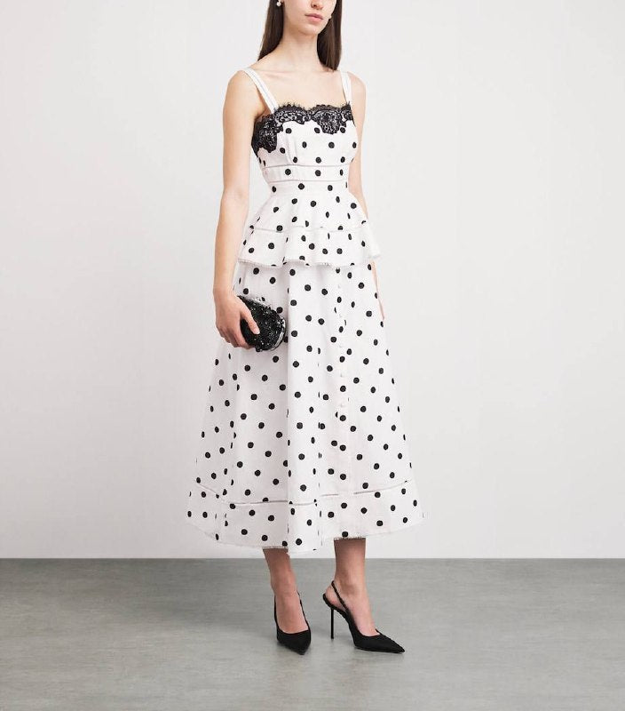 SP Linen-Cotton Polka Dot Midi Dress