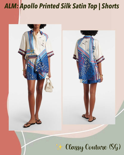 ALM023 Nautical Stripe Silk Satin Top | Sea Shorts | Set