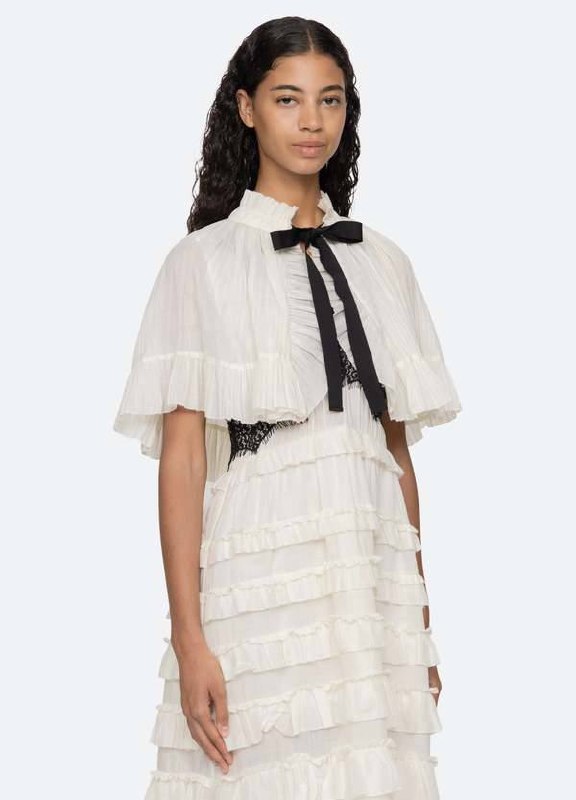 SE Anise Ramie Lace-Trim Frill Midi-Dress | Cape | Set