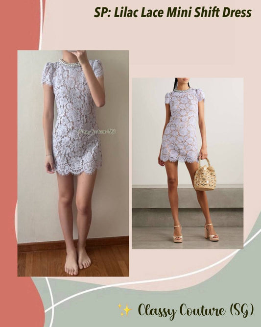 SP Lilac Lace Shift Short Sleeve Mini Dress