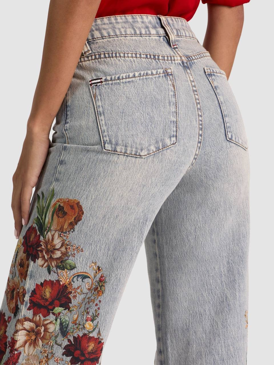 AO Chic Floral Printed High-rise Cotton Jeans