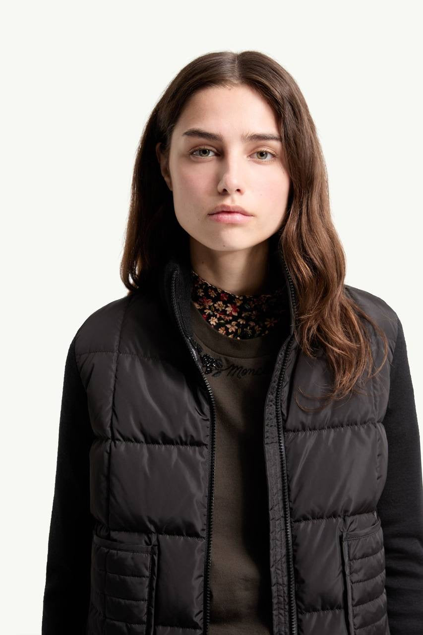 MC Square-Quilted Padded Wool Zip-Up Cardigan