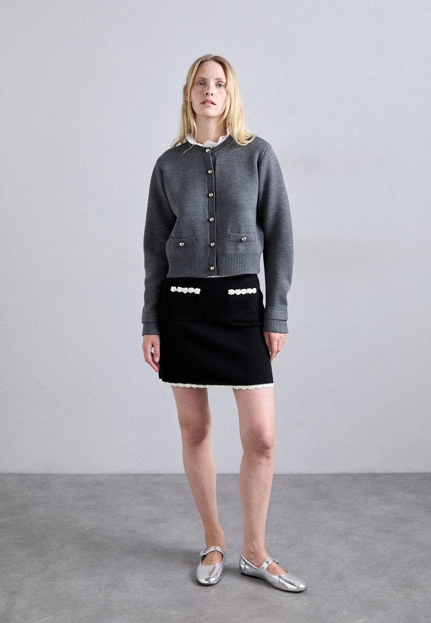 SD Grey Fine Knit Removable Collar Cardigan