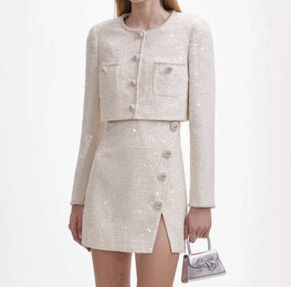 SP Ivory Sequin Boucle Mini Dress | Jacket | Set