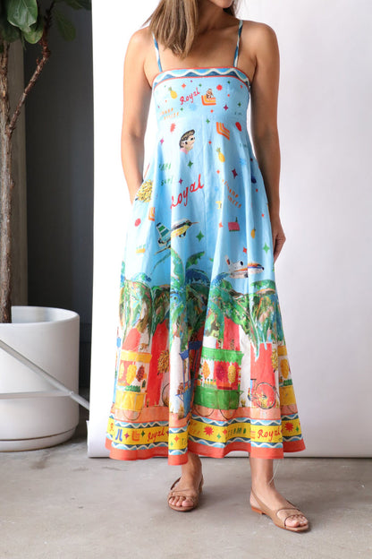 ALM All Aboard Linen Sundress Midi Maxi Dress