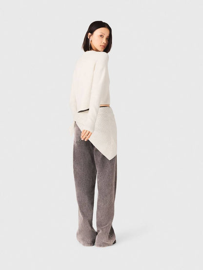 Jewelled Bow-Button Wool Cardigan in Cream & Navy
