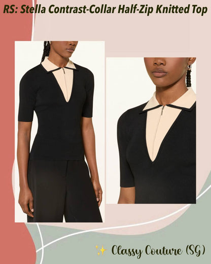 RS Stella Contrast-Collar Half-Zip Knitted Top