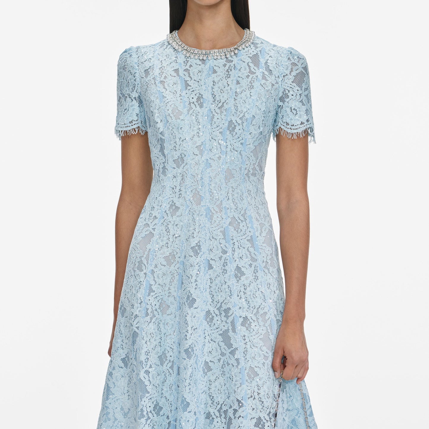 5 Colors! SP Cord Lace Embellished Short Sleeved Midi Dress in Yellow | White | Blue | Pink | Navy (with detachable nude inner slip)