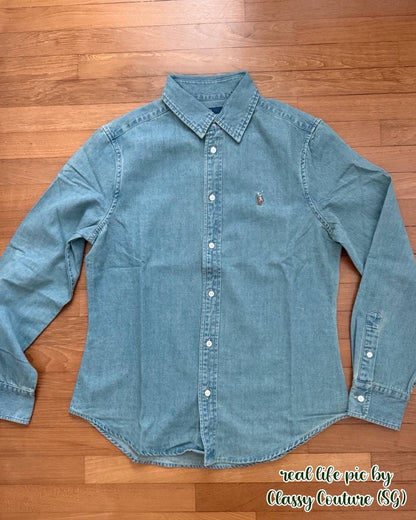 RL Slim Fit Light Wash Cotton Denim Shirt