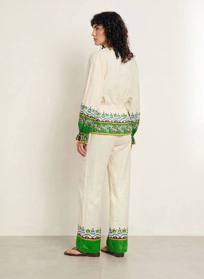 ALM Bridgette Border-print Top | Wide-leg Pants