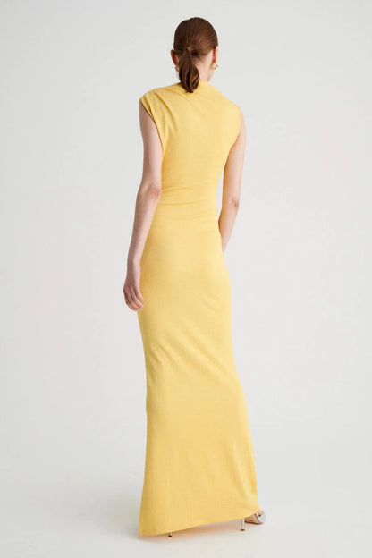 SB Vega Rouched Front Midi Maxi Dress in Butter