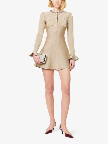 SP Gold Crystal Trim Knit Mini Dress