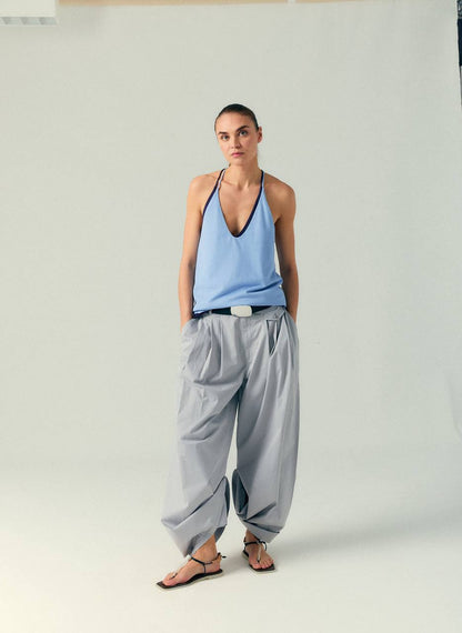 TB Garment Dyed Silky Cotton Triple Pleat Pant in Washed Khaki-Grey