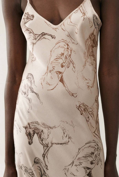 (PART 2/2) SL 90s Silk Slip Midi Dress Animal Prints: Wolves, Leopard, Wild Horses