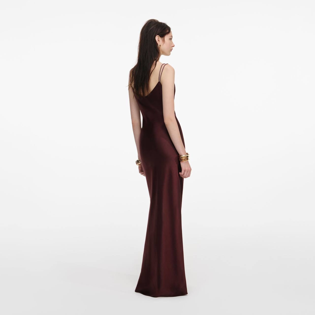 SP Brown Satin Diamante Cowl Maxi Dress
