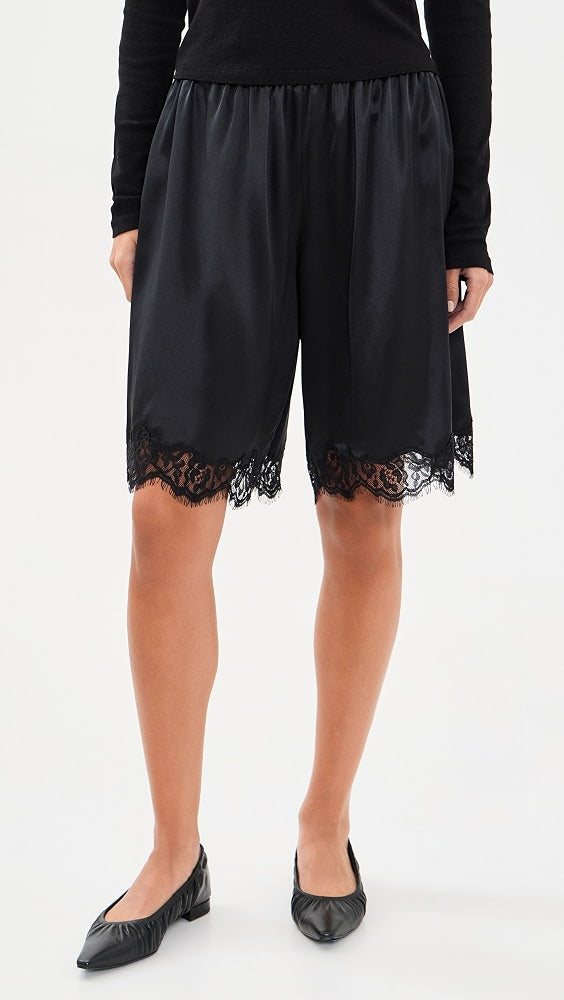 Clara Silk Lace-trim Bermuda Long Shorts