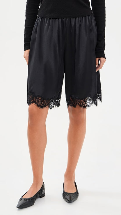 Clara Silk Lace-trim Bermuda Long Shorts