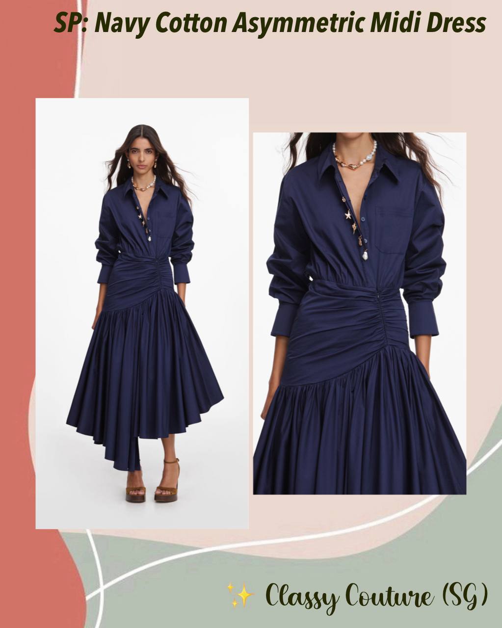 SP Navy Cotton Asymmetrical Midi Dress