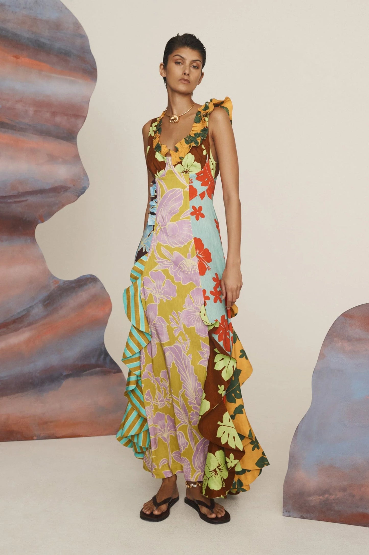 ALM Poppy Spliced Linen Midi Maxi Dress
