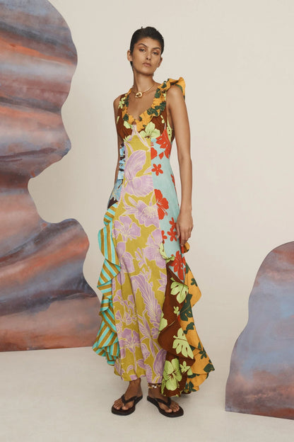 ALM Poppy Spliced Linen Midi Maxi Dress