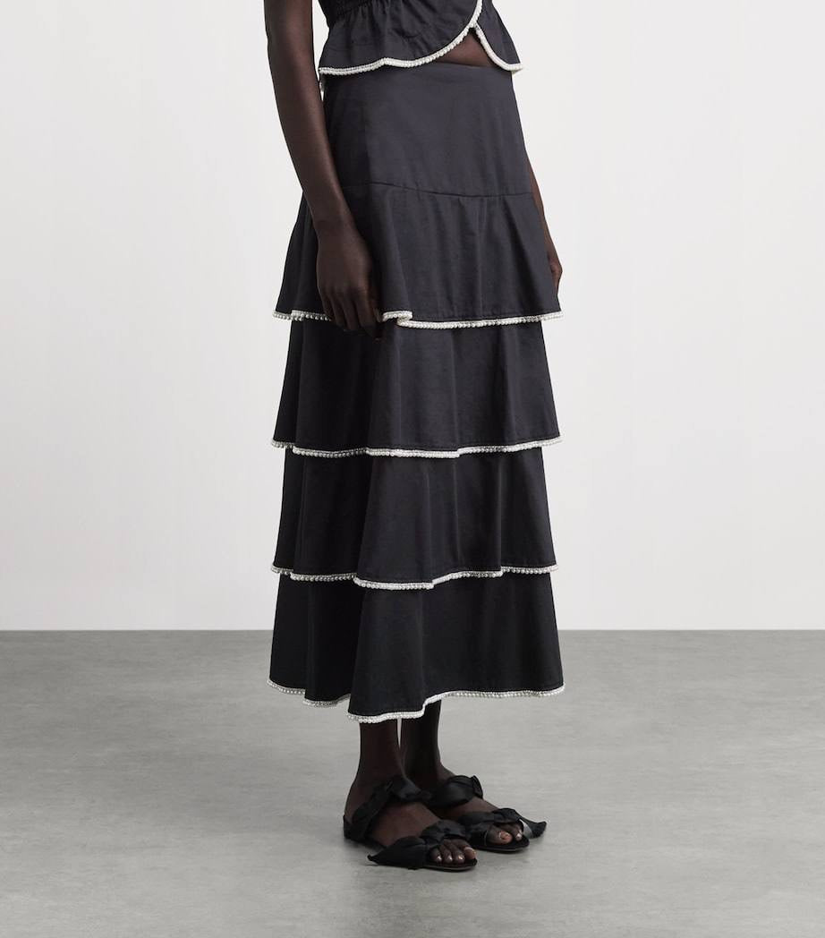 SD Cotton Pearl Embellished Shirt | Tiered Midi Maxi Skirt | Set