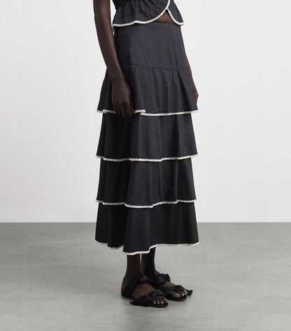 SD Cotton Pearl Embellished Shirt | Tiered Midi Maxi Skirt | Set