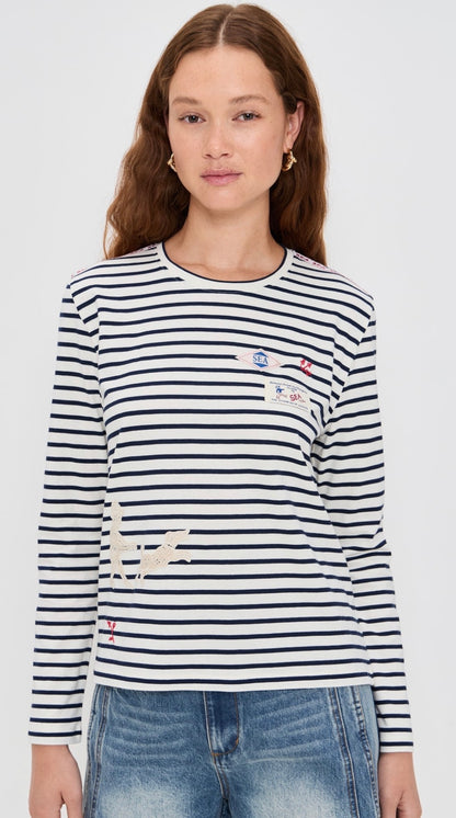 SE Athena Solid Cotton Jersey Striped Long Sleeve Shirt