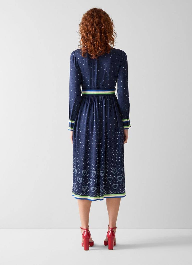 LKB Kate Navy Multi Hearts And Card Shirtdress Midi Dress