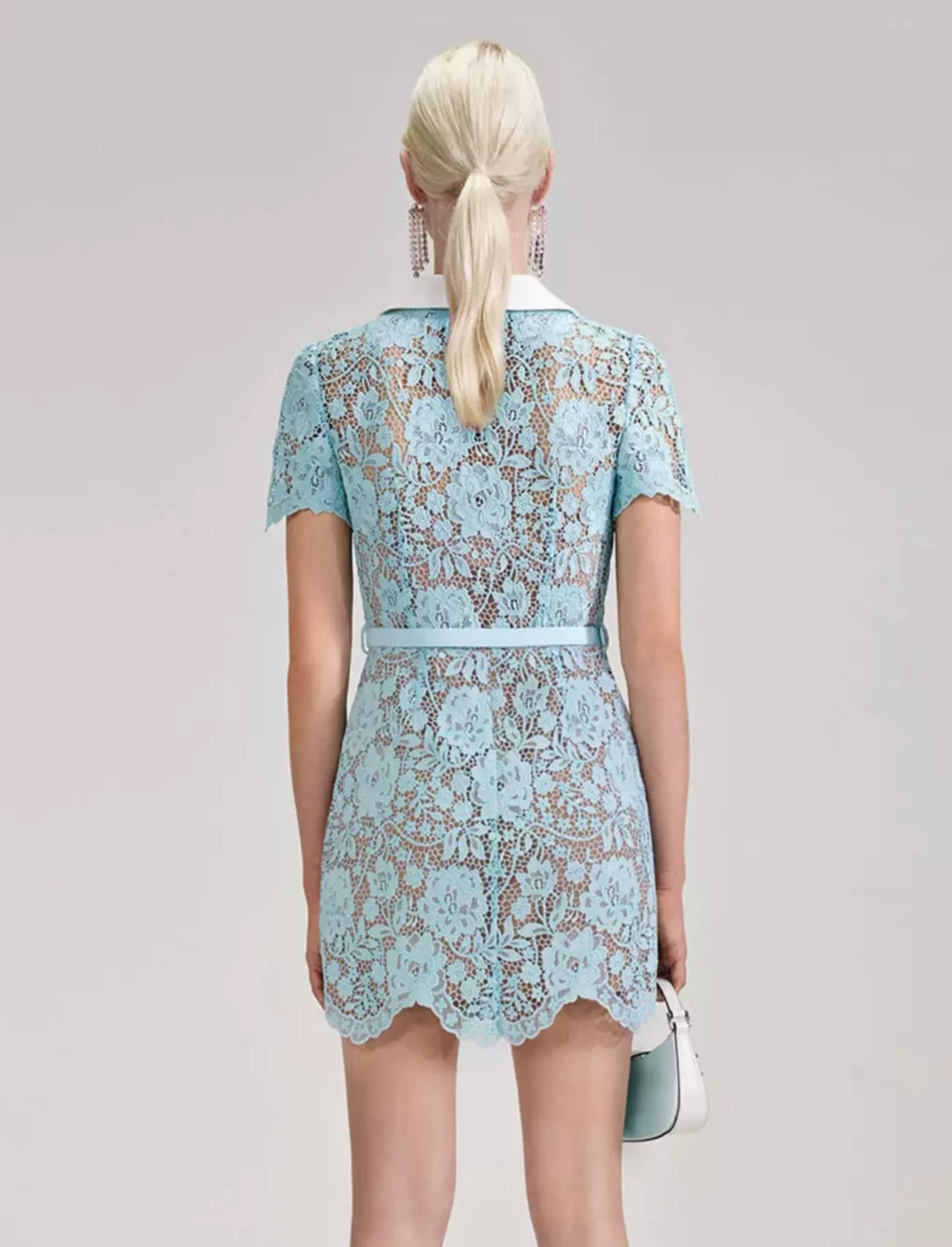 SP Blue Corded Rose Lace Mini Dress with White Collar