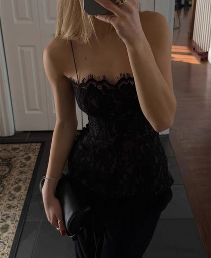 HS The Lace Black Camisole | Midi Skirt | Set