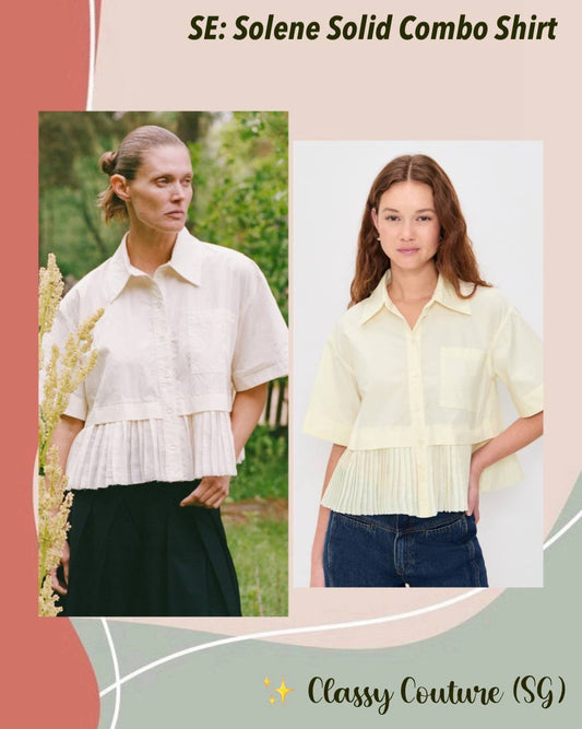 SE Solene Solid Cotton & Ramie Pleated Combo Shirt