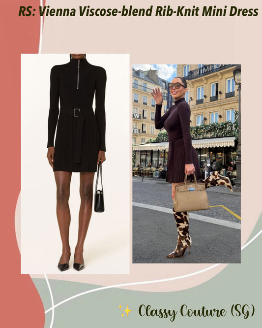 RS Vienna Viscose-blend Rib-Knit Belted Half-Zip Flippy Mini Dress