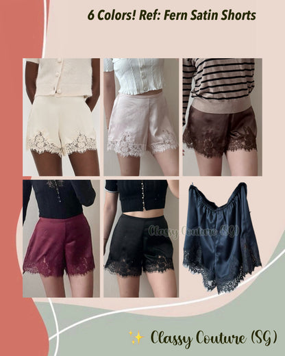 6 Colors! Ref Fern Lace Trim Satin Shorts