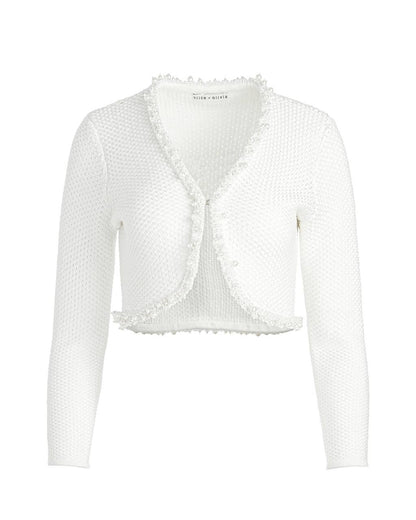 White Duke Pearl-Embellished Cotton-wool blend Cropped Cardigan