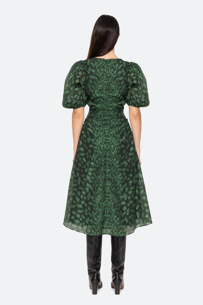 SE Claude Print Puff Sleeve Midi Dress