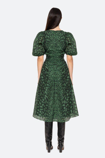 SE Claude Print Puff Sleeve Midi Dress