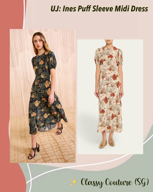 UJ Ines Puff Sleeve Silk Midi Dress