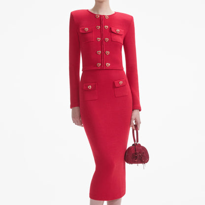 SP Red Knit Heart Buttoned Cardigan | Mini & Midi Skirt