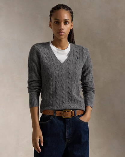 RL Cable Knit Wool Cashmere V Neck Jumper