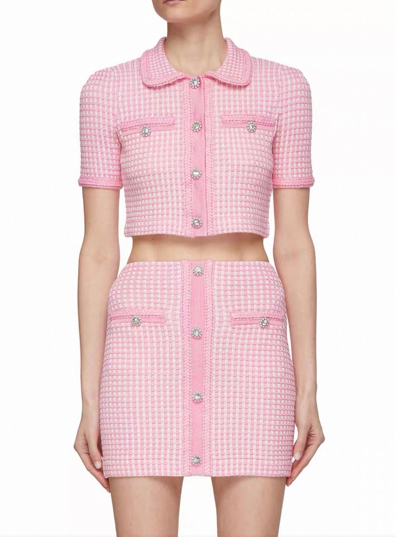 SALE! SP Pink Lurex Knitted Top | Mini Skirt | Set