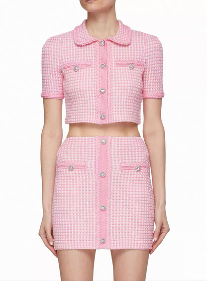 SALE! SP Pink Lurex Knitted Top | Mini Skirt | Set