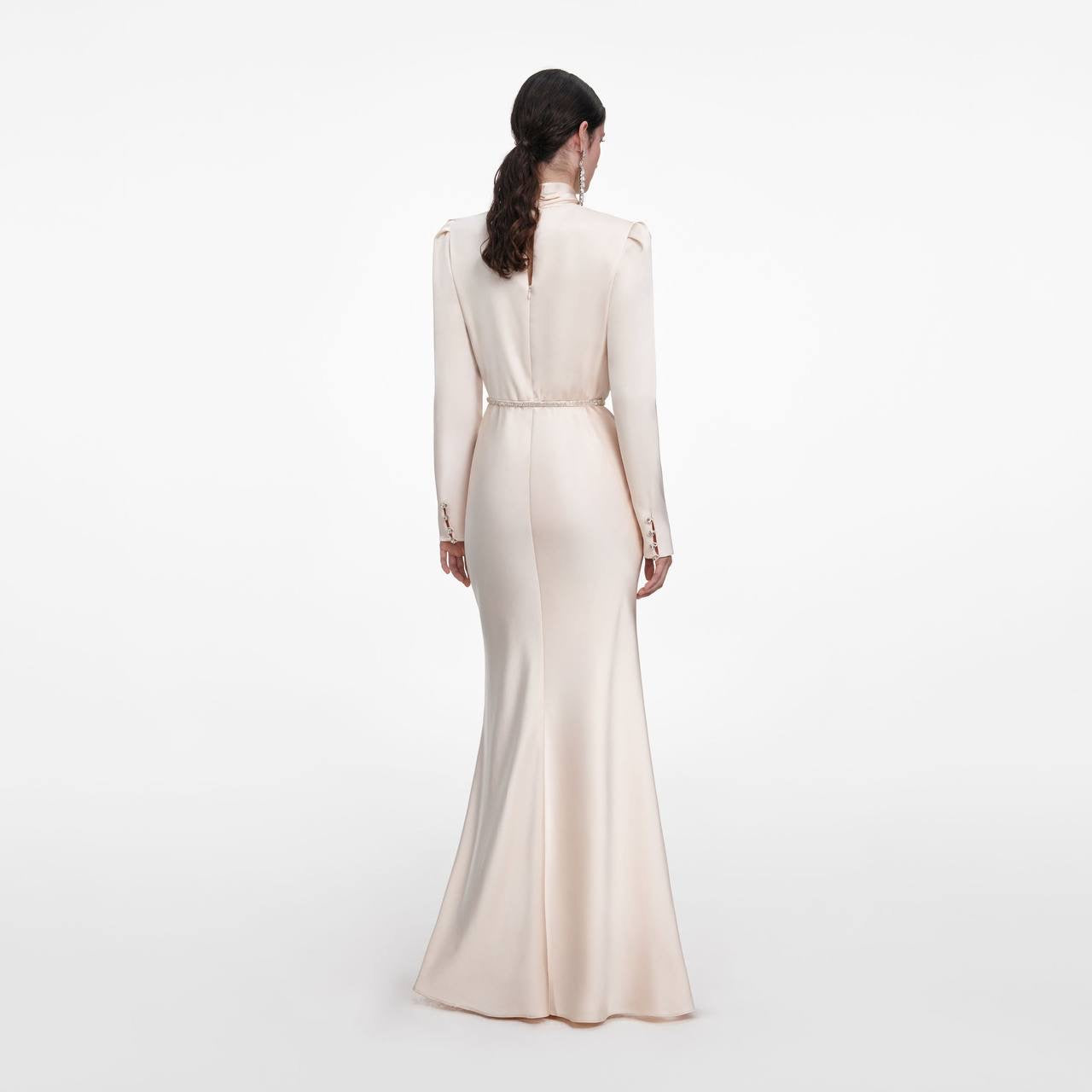 SP Champagne Satin Long Sleeve Maxi Dress