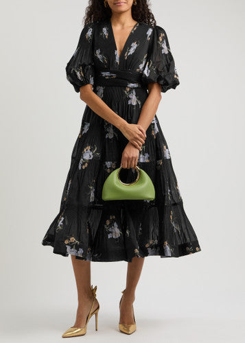 Black Iris Floral Pleated Mini | Midi Dress