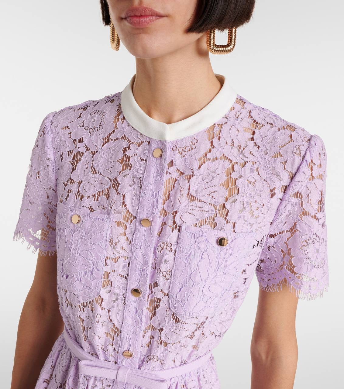 SP Lilac Lace Button Front Midi Dress