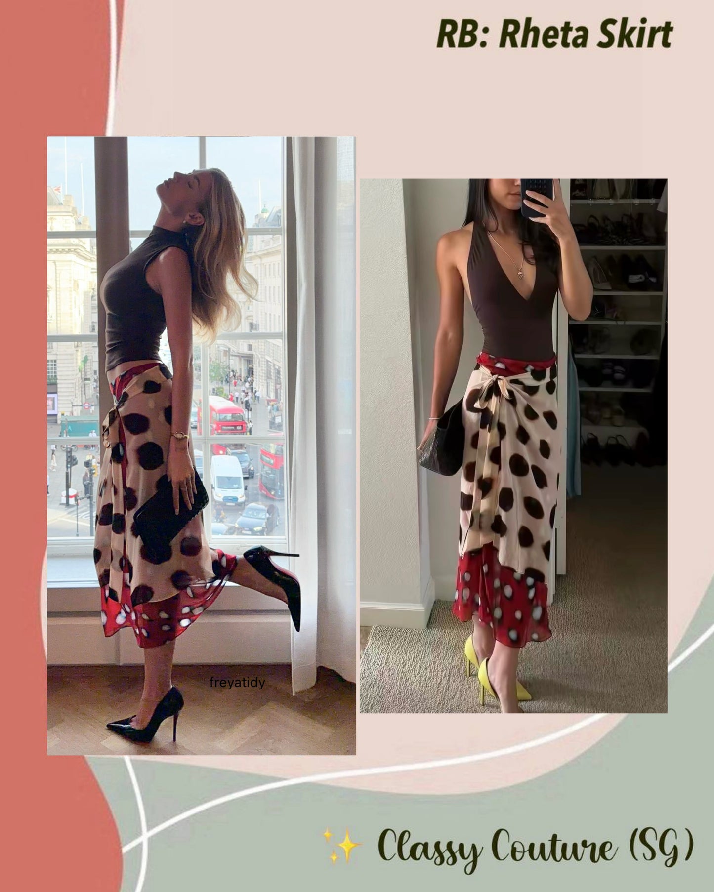RB Rheta Dot Print Viscose Wrap Midi Skirt
