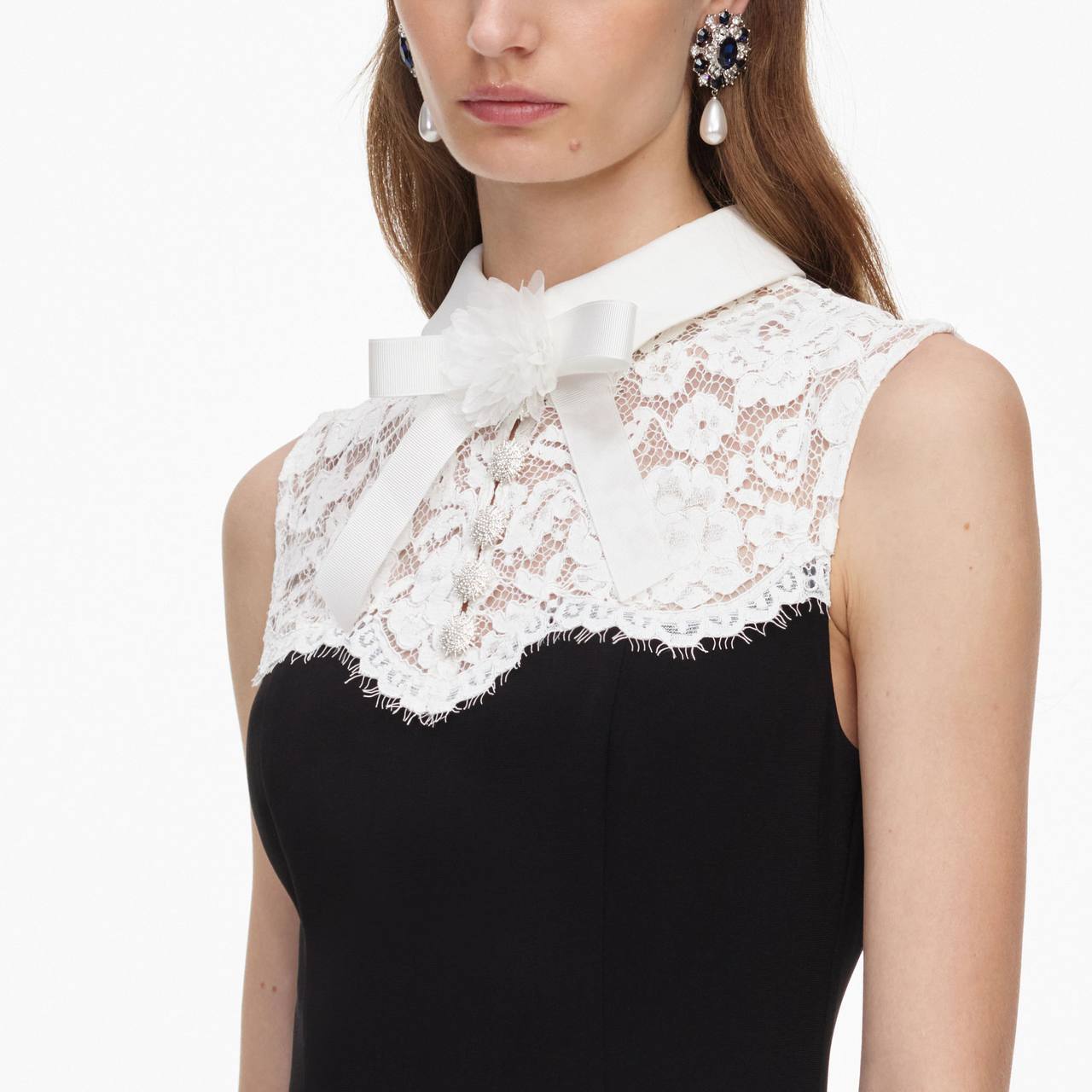 SP Black Contrast-Lace Bodice Midi Dress