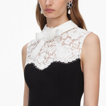 SP Black Contrast-Lace Bodice Midi Dress