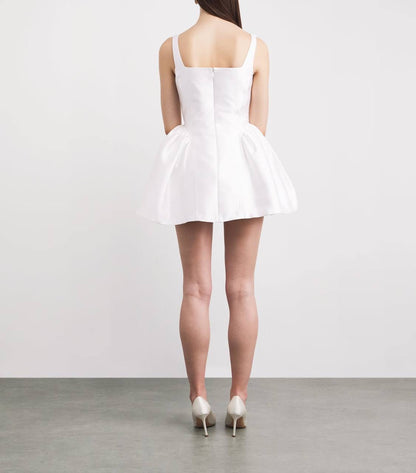 SP White Taffeta Bustier Flared Mini Dress